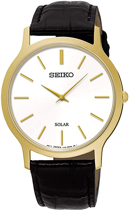 thin watches - Seiko Solar Quartz thin Gold-toned Watch